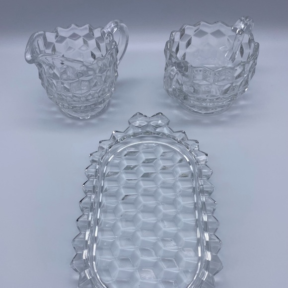 Vintage Fostoria American Clear 3 Piece Cream & Sugar Set - Picture 5 of 12